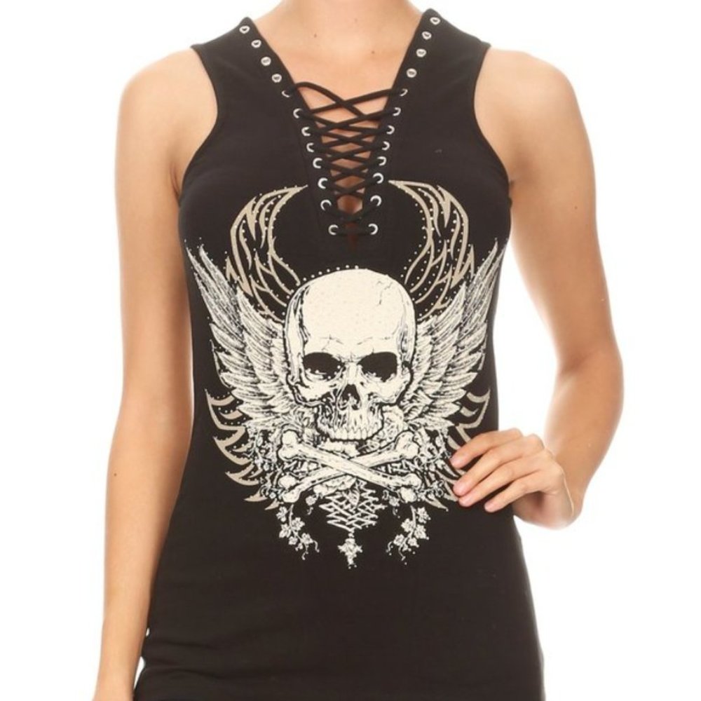 Women's Platinum Plush Tank w/ Skull Bones  & Wings